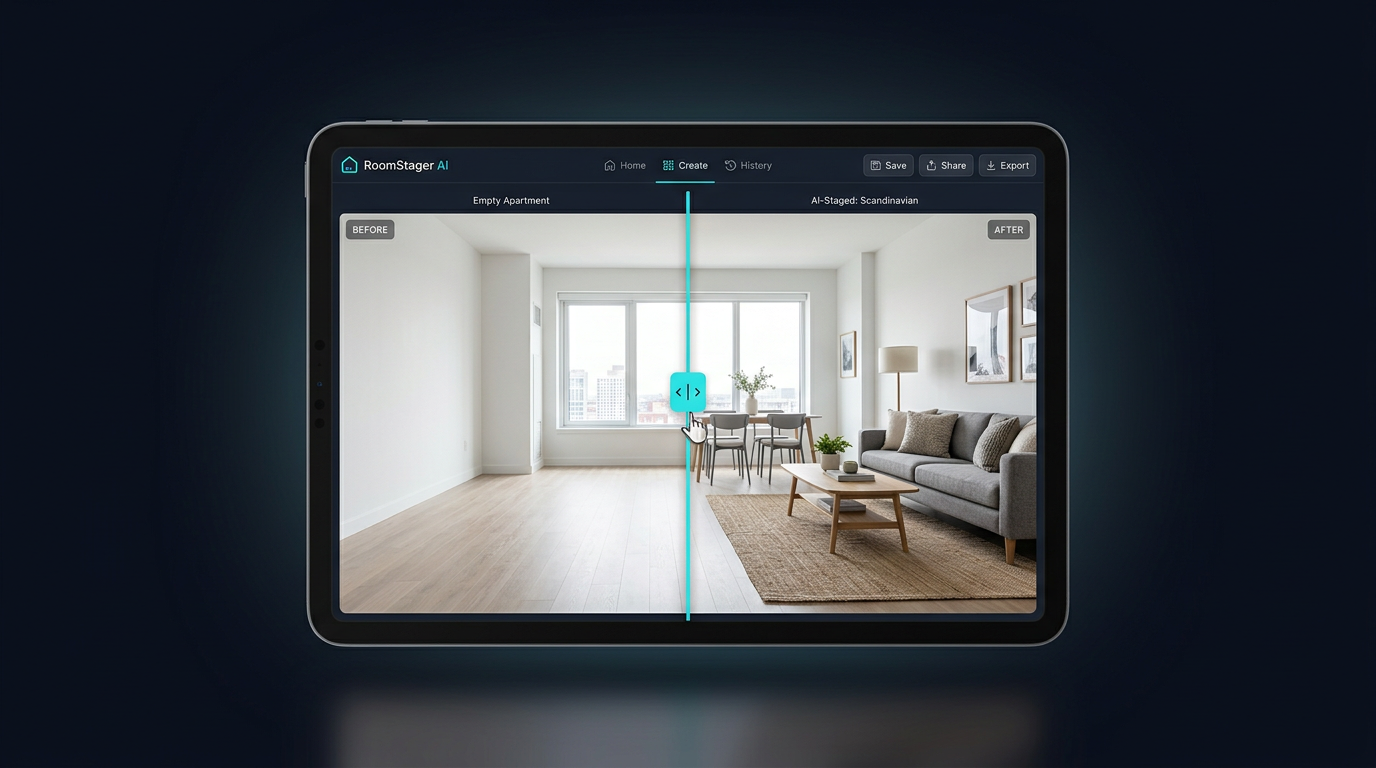 Tablet zeigt Vorher-Nachher-Slider Interface